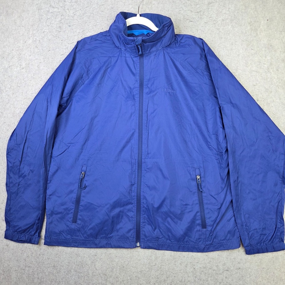 L.L. Bean Hooded Windbreaker Mens Large Blue Ripstop Mesh Lined Full Zip Jacket